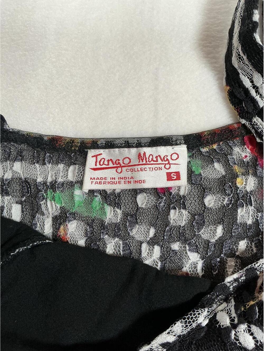 Tango Mango Vintage Black Multicolor Floral Striped Tulle Hem Dress Size S - Picture 5 of 7